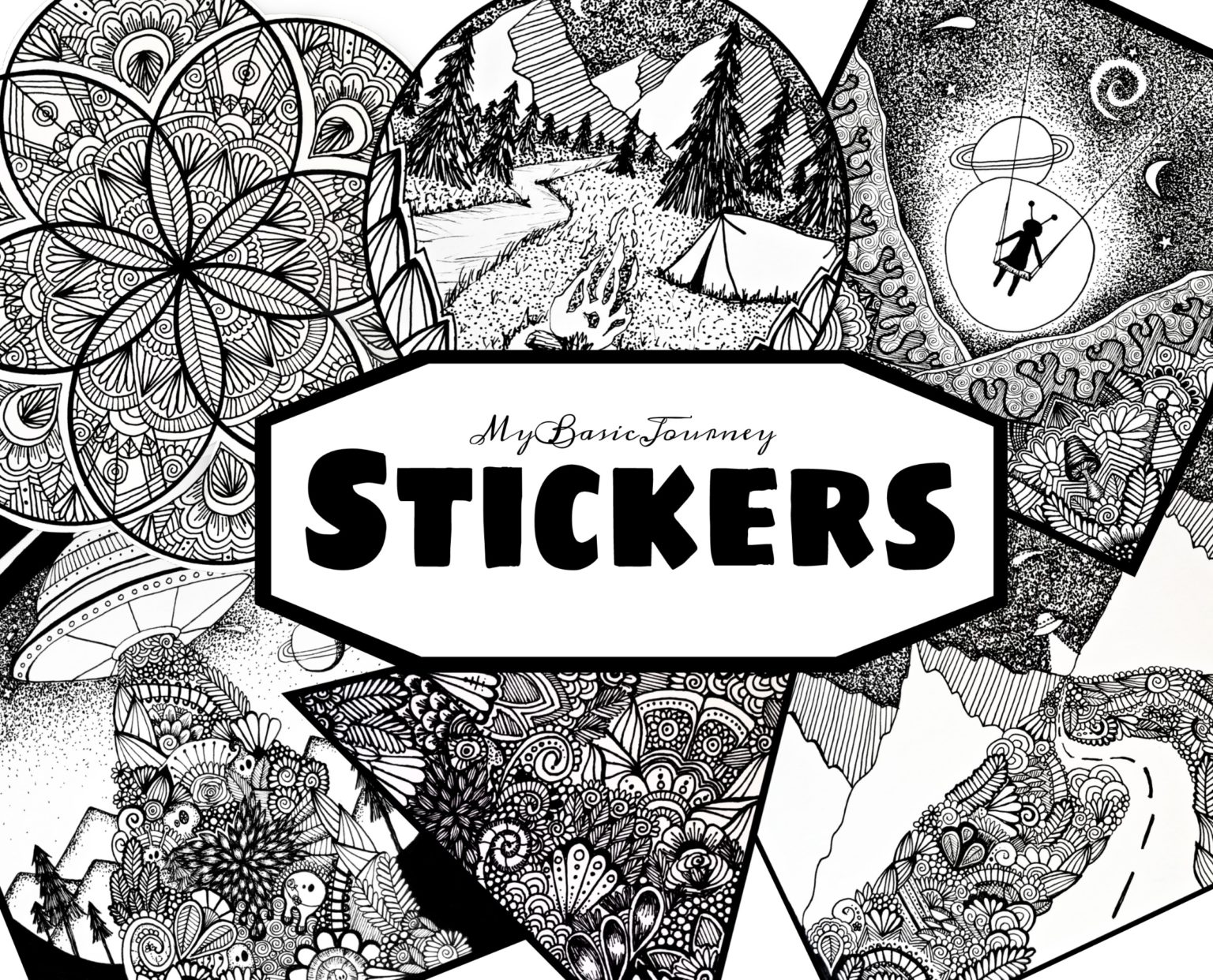 Stickers - Hand drawn designs - Printed with Printful - My Basic Journey